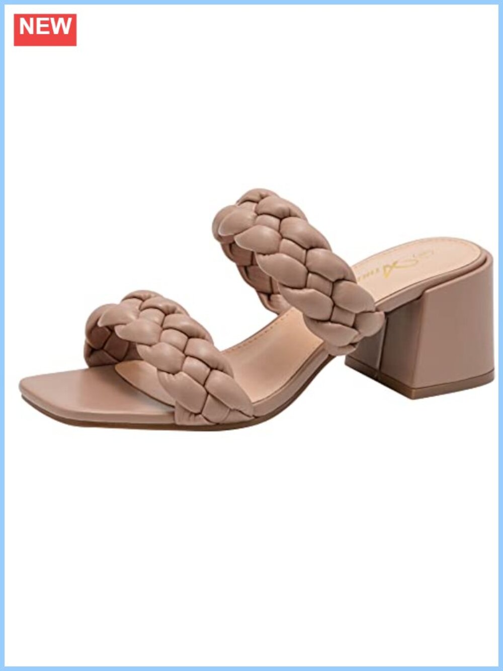 Braided Heels for Women Square Toe Chunky Low Heeled Sandals Slip On PU Lining